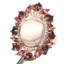925 Silver Pink Rose Quartz, Rhodolite, Topaz  Cubic Zirconia Ring Size 6.75