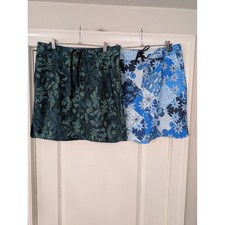 RipSkirt Womens Large Floral Print Swim Skirt set of 2 Blue Green beachy resort