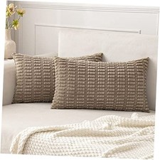 Pack of Corduroy Decorative Lumbar Throw 20" x 12" Pack of 2 2 Light Brown