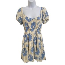 American Eagle Smocked Floral Mini Dress Puff Sleeve Square Neck Cottagecore S