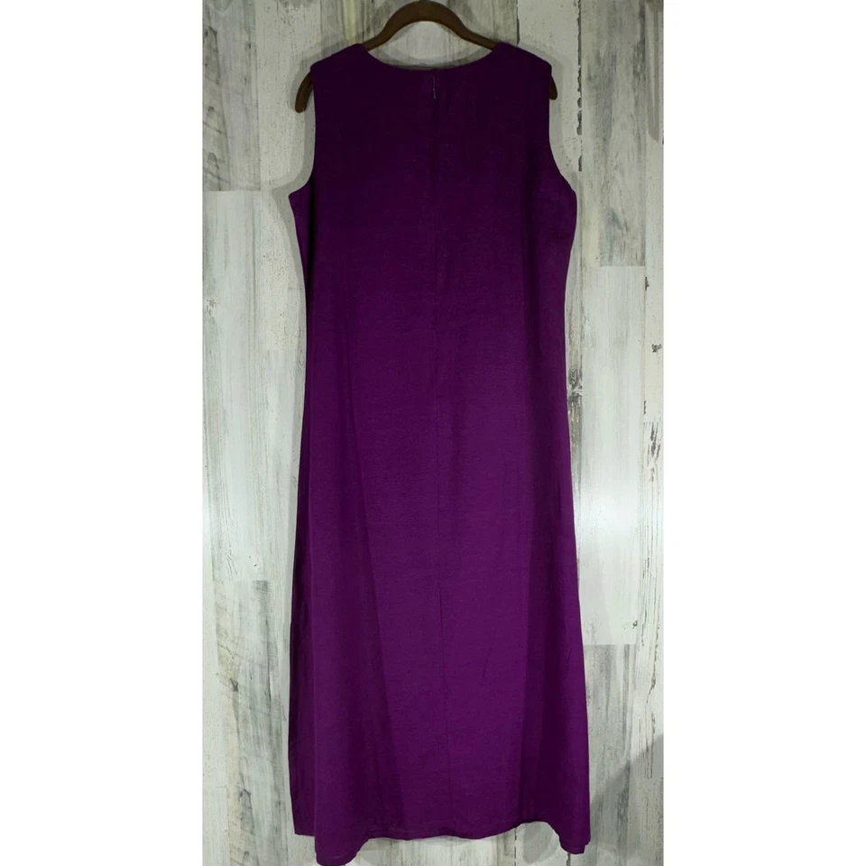 Maxi Vestido Ashro Talla 12 Púrpura Dorado Bordado Sin Mangas Mezcla de Lino Marroquí Foto 2 de 4