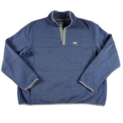 LL Bean Pullover Mens 2XL Blue Sweater Fleece Quarter Snap Mock Neck Katahdin