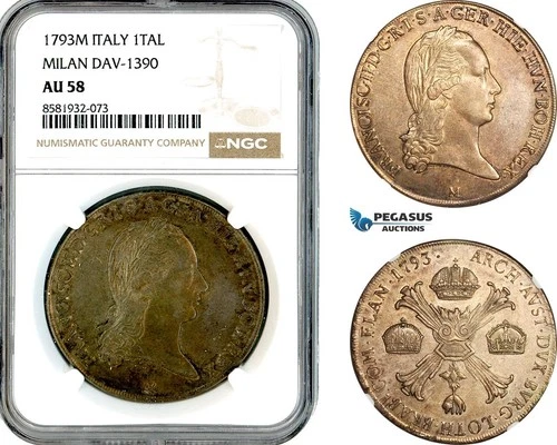 AL026, Austrian Netherlands, Francisc II, 1 Kronentaler 1793 M, Silver, NGC AU58