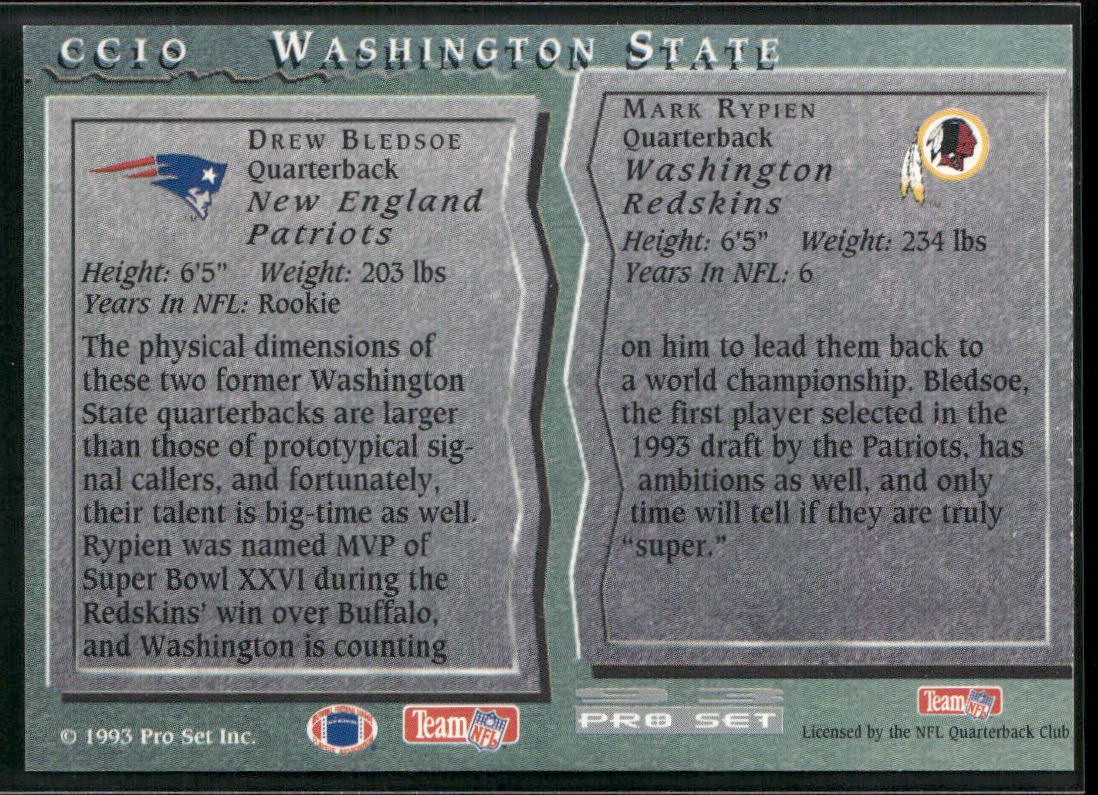 Drew Bledsoe / Mark Rypien 1993 Pro Set College Connections #CC10