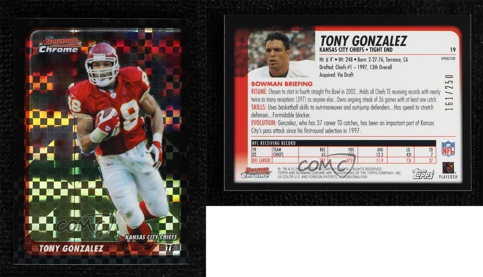 2003 Bowman Chrome X-Fractor 161/250 Tony Gonzalez #19 HOF - Image 3 of 3