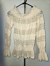 Ladies Ivory Lace Ruffle Long Sleeve Pullover Blouse Top Size S