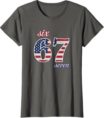 67 American Flag Six Seven Meme Gen Alpha Slang Ladies' Crewneck T-Shirt