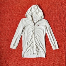 Vintage 2000s Hollister White Full Zip Hoodie Sweatshirt Small Embroidered Logo