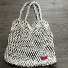 Lancôme Ecru Crochet Bag With Cord (WHITE).