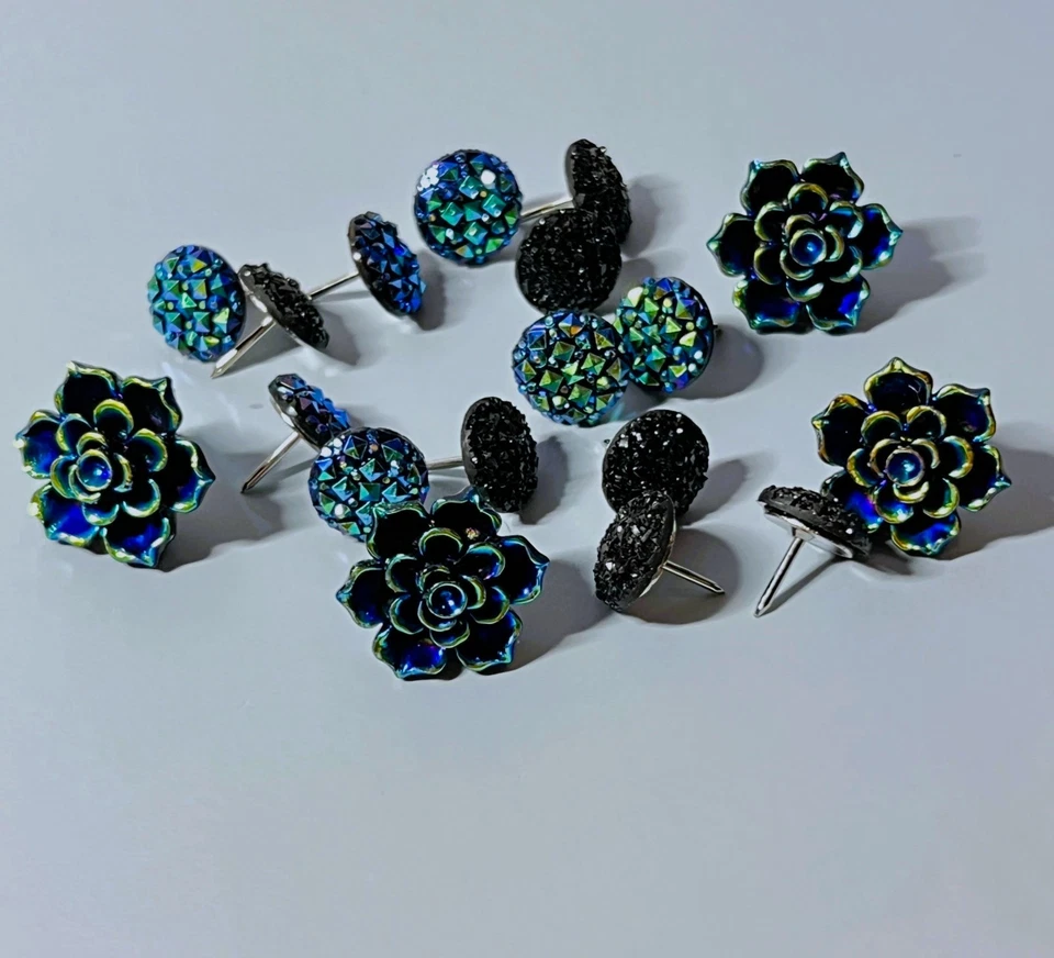 Colección Push Pin Flor Celestial - 18 Pulgares Decorativos Florales y Druzy Foto 2 de 4