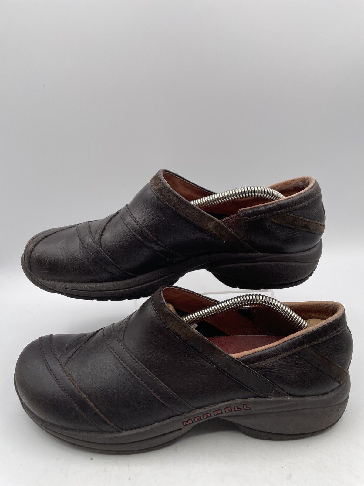 Merrell Primo Patch J63796 Zoccoli Scarpe Donna Tg 8 5 Pelle Marrone Slip On