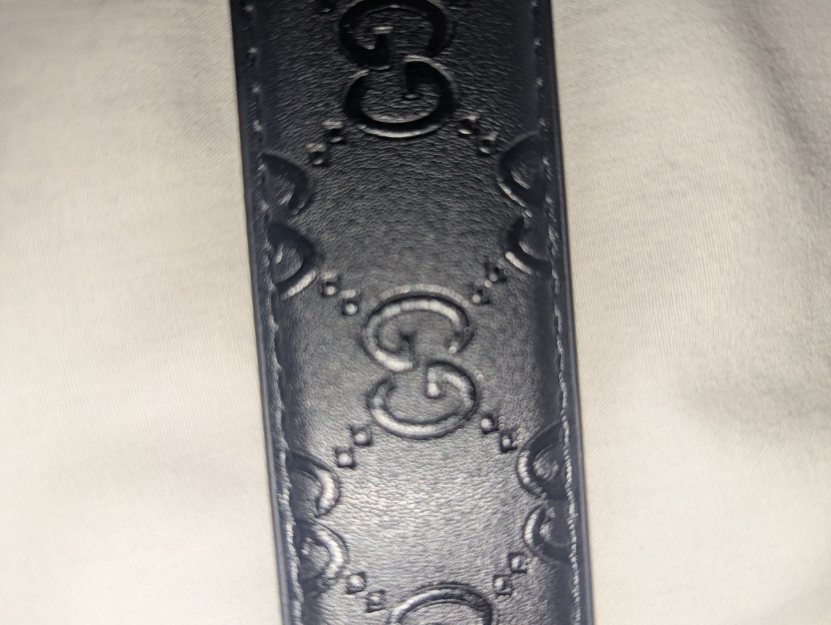 Gucci Belt Black GG Embossed Leather Double G Silver Buckle Men