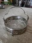 Vintage Depression Glass Condiment Dish with Silver Handled Caddy