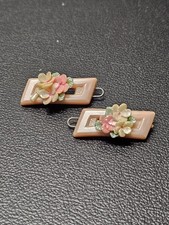 Vintage Plastic Hair Barrette Flowers Snap Close Metal