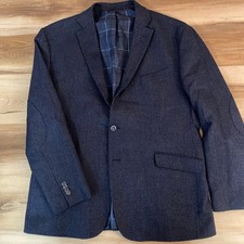 Jos A Bank Sport Coat Mens 44R Wool 1905 Tailored Fit Blazer Blue Elbow Pads