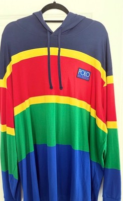 Polo Ralph Lauren Hi Tech MulticolorStriped Hooded Long Sleeve Shirt 4XB NWOT