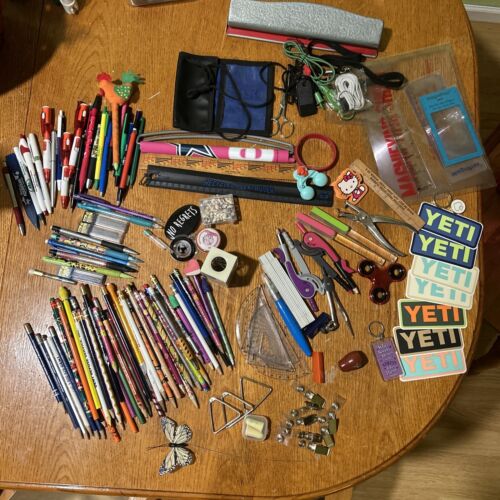 HUGE lot of desk clean out pencil school items punch clips much more yeti sticke