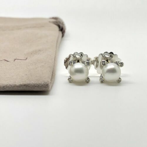 David Yurman Sterling Silver 6mm Pearl Stud Earrings