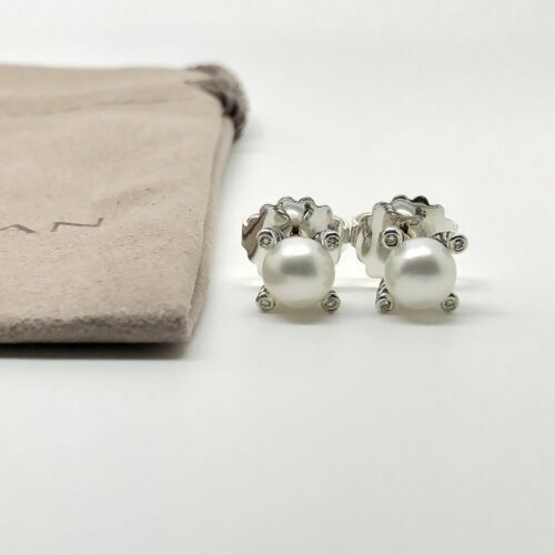 David Yurman Sterling Silver 6mm Pearl Stud Earrings - Picture 1 of 4