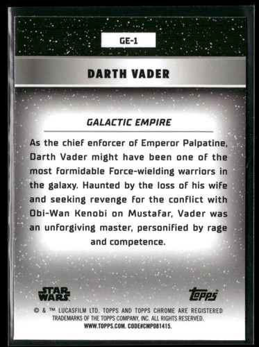 Star Wars Topps Chrome 2024 Card Refractor - Galactic Empire GE-1 Darth Vader - Picture 2 of 2