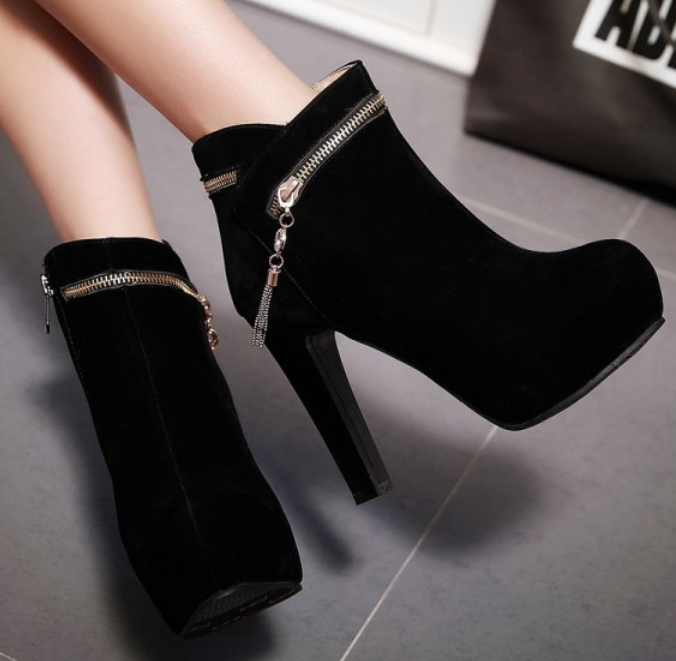Ladies Round Toe High Heel Platform Zip Faux Suede Ankle Boots Party Zipper Shoe Ladies Round Toe High Heel Platform Zip Faux Suede Ankle Boots Party Zipper Shoe