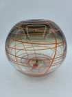 Vintage Murano Style Blown Glass Globe Vase MCM Clear Smokey Orange Swirls
