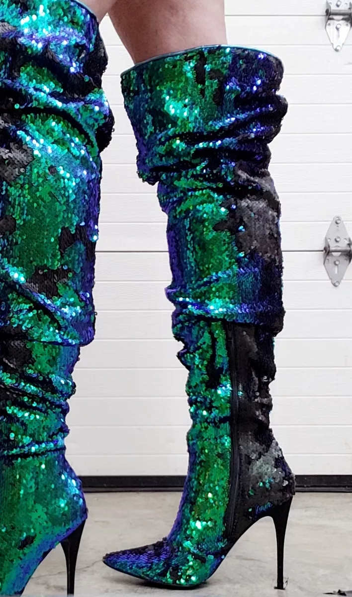 Mermaid sequin shop thigh high boots