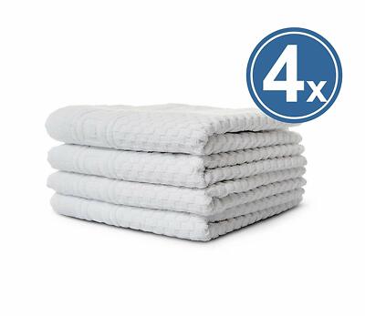 4 x Handtuch Frottiertuch 50x100 weiß 100% BW Griechenbordüre & Waffelmuster 