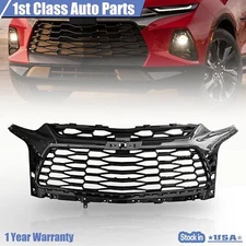For 2019-2021 Chevy Blazer RS Gloss Black Front Upper Grille Grey Chrome Grill