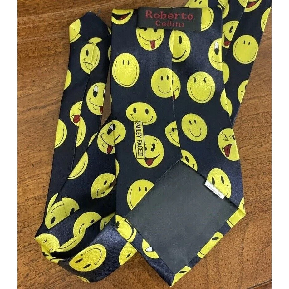 Corbata Roberto Cellini Para Hombres Negra/Amarilla Variedad de Caras Emoji Broma Divertida Feliz Foto 3 de 4