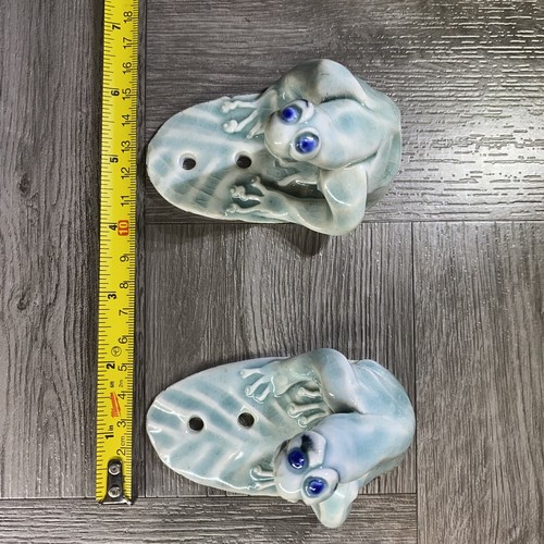 Frog Hanging Wall Hook Art Sculpture Green Ceramic 4” Inch - Set of 2 - Picture 6 of 7