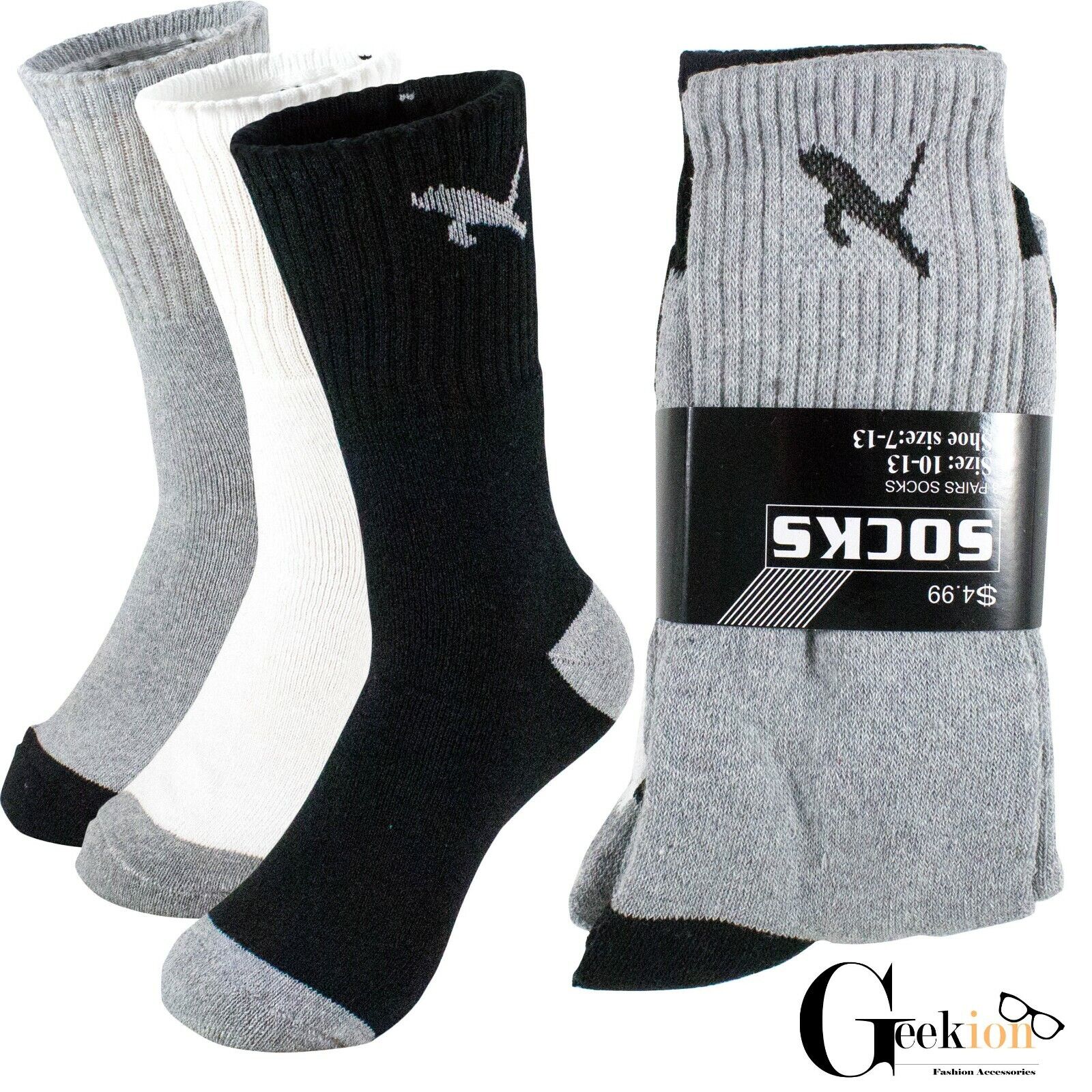 Men's 12 Pairs of Full Length Sport Socks-9-11-White-12 Pairs