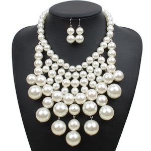 Fashion-Jewelry-Resin-Pearl-Chain-Choker-Chunky-Statement-Bib-Necklace-Earrings