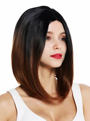 Damen Perücke kurz glatt Longbob Mittelscheitel Ombre Schwarz Kupferbraun