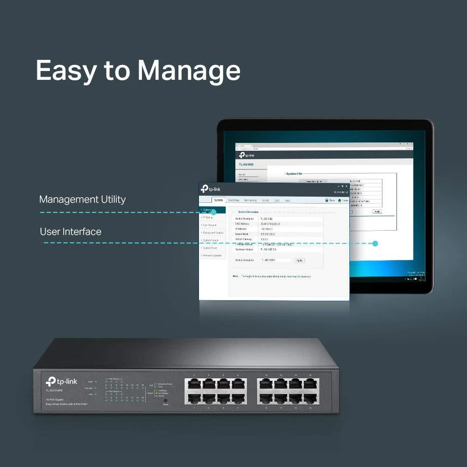 16 Port PoE Switch 8 PoE Ports Gigabit Network Switch with Web Management - Image 3 of 4
