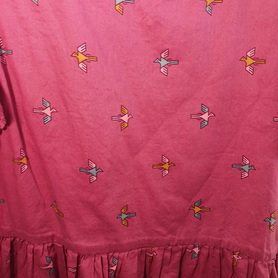 Tea Collection Girls Size 12 Deep Pink Birds Ruffled Sleeve Dress Cotton - Image 2 of 4