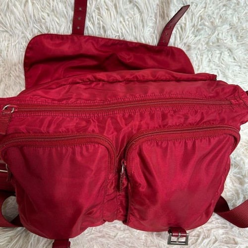 Prada Messenger Bag Nylon Triangle Logo Shoulder Bag Red Women's Used - Picture 8 of 18