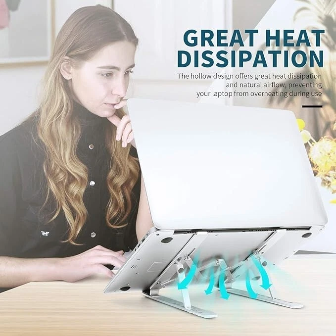 Adjustable Foldable Aluminum Laptop Stand in Silver with Bag