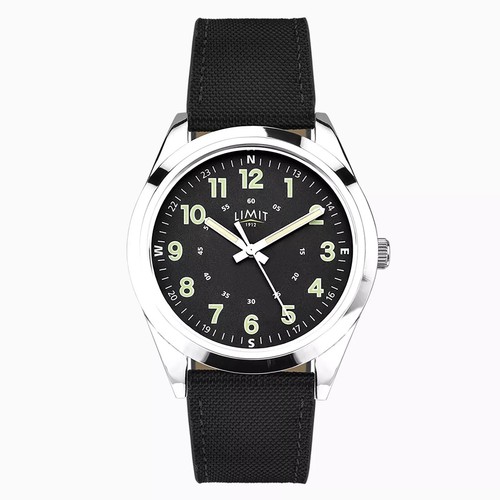 MENS LIMIT MILITARY WATCH BLACK EASY READ DIAL , BLACK NATO STYLE NYLON STRAP - 第 1/3 張圖片