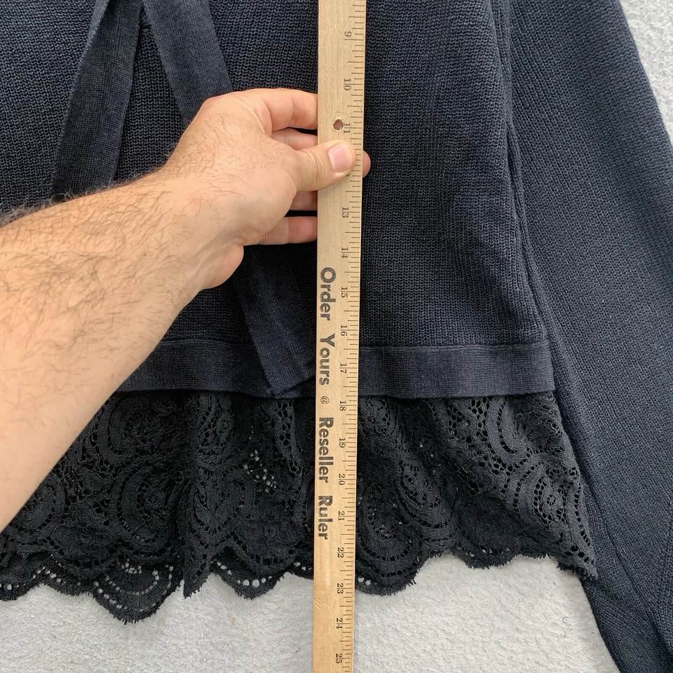 Suéter Top Anthropologie Mezcla de Lino Para Mujer’s M Negro Encaje Ribete Tejido Cuello Corbata Foto 4 de 4