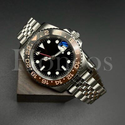 Custom Made GMT Pepsi Style Watch Automatic Movement BLK/BN/RG Bezel S Bracelet