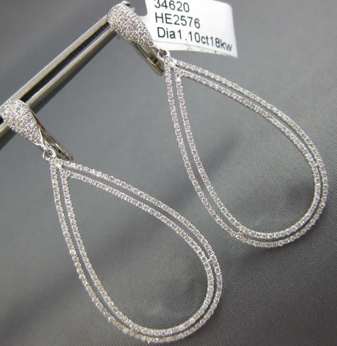 FILA LARGE 1.10CT DIAMOND 18KT WHITE G 2 ROW TEAR DROP PEAR SHAPE HANGING EARRINGS