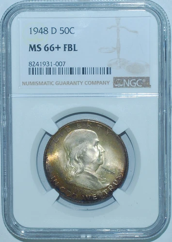 1948 D NGC MS66+FBL Full Bell Lines Franklin Half Dollar