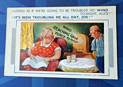 Bamforth Comic Postcard 1950s BBC Weather Forecast Wireless Radio Set WIND