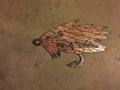 Fishing Fly Lure Metal Wall Art Fish Bait Handmade Lake Home Cabin