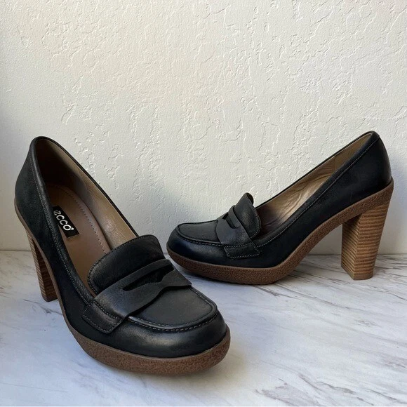 Ecco Shoes Women s Size 9 9.5 Nomane Leather Chunky Stacked Heel