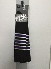 TCK Dugout Striped Baseball Socks Pattern D Adult - Black/White/Purple - Medium