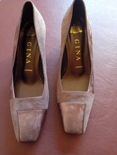 Gina of London, ladies square toed court shoe, pewter leather, size 4.5, BNWOT 