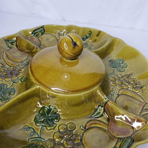 Vintage Avocado grün Kalifornien Keramik Chip Dip Obst Tablett Trauben Birne Deckel USA - Bild 13 von 14