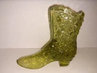 Vintage Fenton Daisy Button Green Carnival Glass Boot MINT